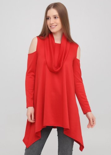 Жіноча туніка-сукня  з вирізами на плечах Подіум 23728-RED XS Червоний - SvitStyle