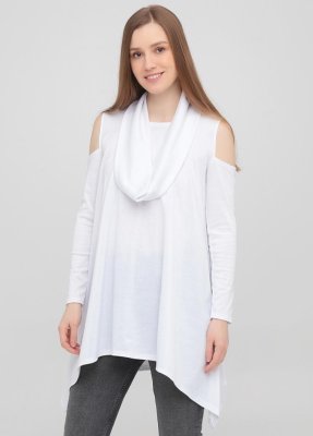 Жіноча туніка-сукня  з вирізами на плечах Подіум 23728-WHITE XS Білий - SvitStyle