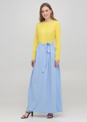Синьо-жовта літня сукня-максі із зав'язками на талії Подіум 28222-YELLOW/LIGHTBLUE XS Синьожовтий - 8581123 - SvitStyle