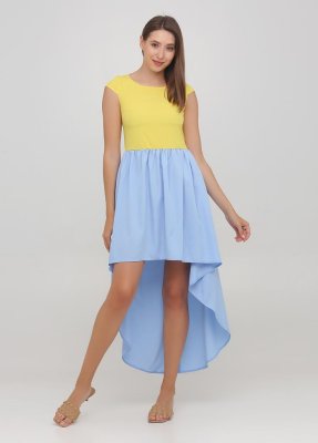 Асиметричне, ніжне, синьо-жовте жіноче плаття зі шлейфом Подіум 28838-YELLOW/LIGHTBLUE XS Синьожовтий - 8581126 - SvitStyle