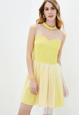 Жіноче вечірнє коктельне плаття з сіткою Подіум 28008-YELLOW/WHITE XS Жовтий - SvitStyle