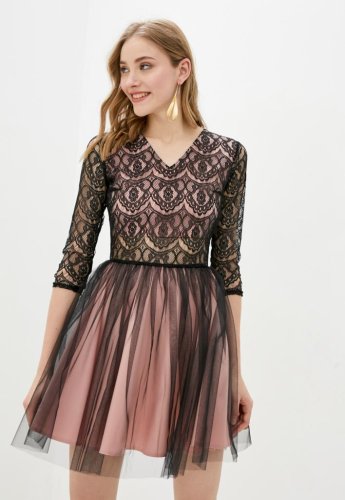 Жіноче вечірнє плаття з кружевом і пишною спідницею з фатином Подіум 28007-ROSEDAWN/BLACK XS Рожевий - SvitStyle