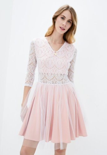 Жіноче вечірнє плаття з кружевом і пишною спідницею з фатином Подіум 28007-ROSEDAWN/WHITE XS Рожевий - SvitStyle
