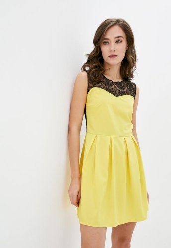 Коротке жіноче коктейльне плаття з мереживом на грудях та спині Подіум 28006-YELLOW/BLACK XS Жовтий - SvitStyle