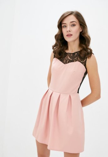 Коротке жіноче коктейльне плаття з мереживом на грудях та спині Подіум 28006-ROSEDAWN/BLACK XS Рожевий - SvitStyle