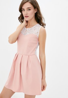 Коротке жіноче коктейльне плаття з мереживом на грудях та спині Подіум 28006-ROSEDAWN/WHITE XS Рожевий - SvitStyle