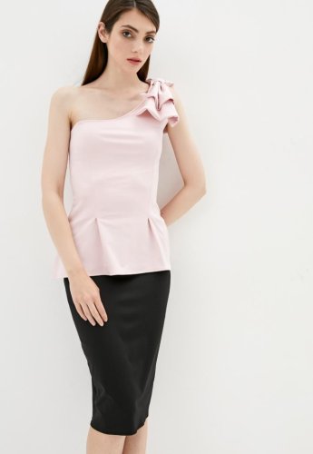 Жіноча блузка на одне плече з бантиком Подіум 27947-ROSE XS Рожевий - SvitStyle