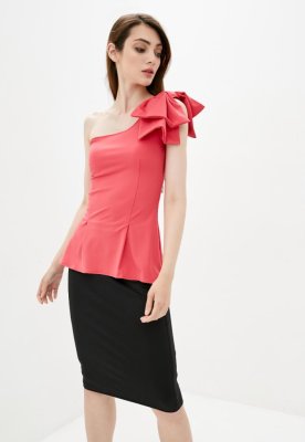 Жіноча блузка на одне плече з бантиком Подіум 27947-PINK XS Малиновий - 8581182 - SvitStyle