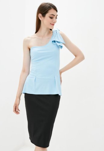 Жіноча блузка на одне плече з бантиком Подіум 27947-LIGHT/BLUE XS Голубий - SvitStyle