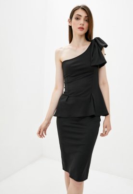 Жіноча блузка на одне плече з бантиком Подіум 27947-BLACK XS Чорний - 8581195 - SvitStyle