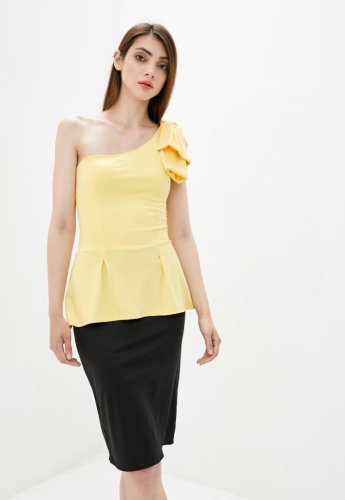 Жіночий костюм блуза з бантиком + спідниця міді Подіум Bow 27928-YELLOW XS Жовтий - SvitStyle