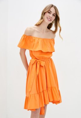 Літнє асимитричне жіноче плаття з воланами Подіум 25861-ORANGE XS Помаранчевий - 8581481 - SvitStyle