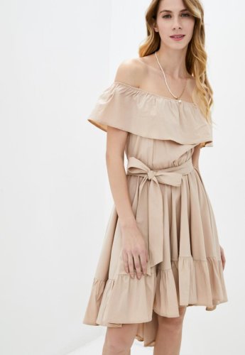 Літнє асимитричне жіноче плаття з воланами Подіум 25861-BEIGE XS Бежевий - SvitStyle