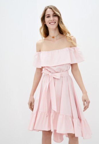 Літнє асимитричне жіноче плаття з воланами Подіум 25861-ROSE XS Рожевий - SvitStyle