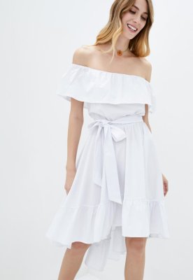 Літнє асимитричне жіноче плаття з воланами Подіум 25861-WHITE XS Білий - 8581484 - SvitStyle