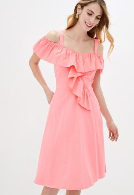 Літня сукня на бретелях з рюшами Подіум 25860-CORAL XS Кораловий - 8581486 - SvitStyle