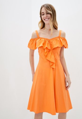 Літня сукня на бретелях з рюшами Подіум 25860-ORANGE XS Помаранчевий - SvitStyle