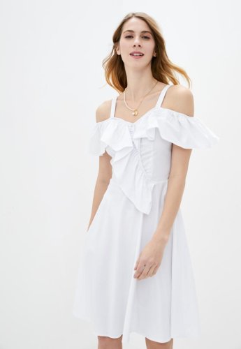 Літня сукня на бретелях з рюшами Подіум 25860-WHITE XS Білий - SvitStyle