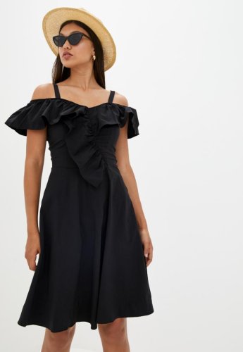 Літня сукня на бретелях з рюшами Подіум 25860-BLACK XS Чорний - SvitStyle