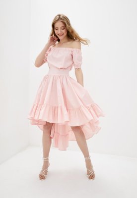 Літнє асимитричне жіноче плаття з воланами Подіум 25854-ROSE XS Рожевий - 8581501 - SvitStyle