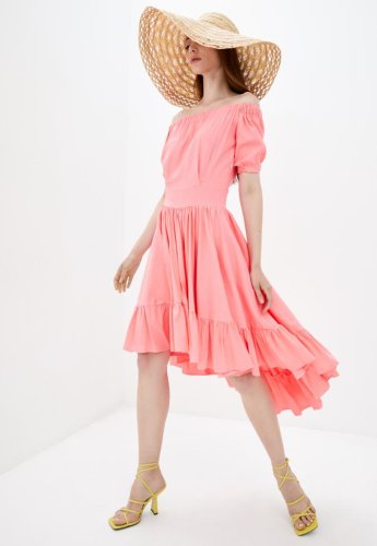 Літнє асимитричне жіноче плаття з воланами Подіум 25854-CORAL XS Кораловий - SvitStyle