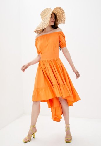 Літнє асимитричне жіноче плаття з воланами Подіум 25854-ORANGE XS Помаранчевий - SvitStyle