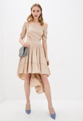 Літнє асимитричне жіноче плаття з воланами Подіум 25854-BEIGE XS Бежевий - 8581504 - SvitStyle