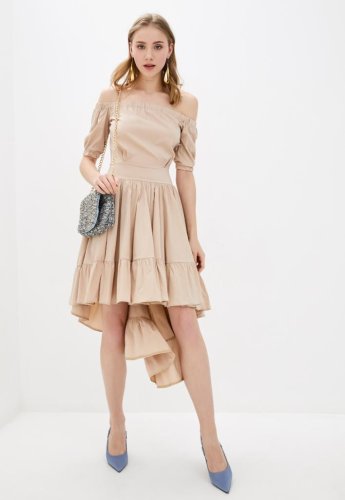 Літнє асимитричне жіноче плаття з воланами Подіум 25854-BEIGE XS Бежевий - SvitStyle