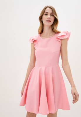 Асиметричне жіноче плаття з воланами на плечах Подіум 20259-ROSE XS Рожевий - 8581667 - SvitStyle