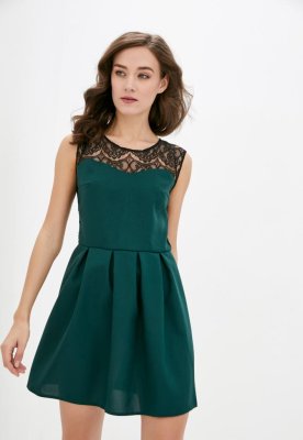 Жіноча коктейльна міні-сукня з гіпюром Подіум 21353-DARKGREEN XS Зелений - 8581687 - SvitStyle