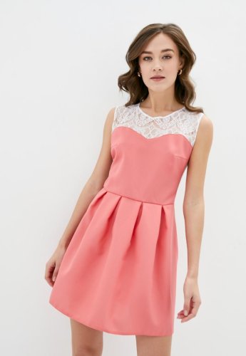 Жіноча коктейльна міні-сукня з гіпюром Подіум 21353-CORAL XS Кораловий - SvitStyle