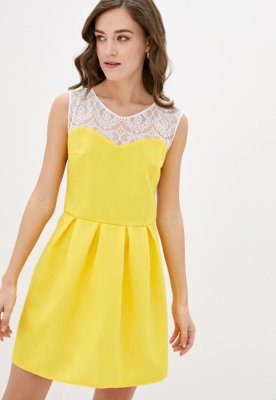 Жіноча коктейльна міні-сукня з гіпюром Подіум 21353-YELLOW XS Жовтий - 8581691 - SvitStyle