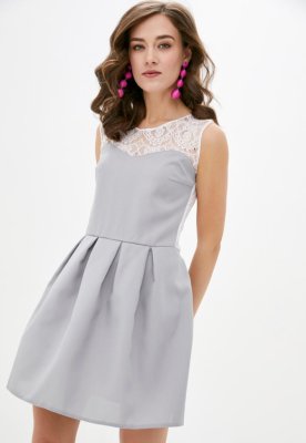 Жіноча коктейльна міні-сукня з гіпюром Подіум 21353-GREY XS Сірий - 8581692 - SvitStyle