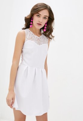 Жіноча коктейльна міні-сукня з гіпюром Подіум 21353-WHITE XS Білий - 8581696 - SvitStyle