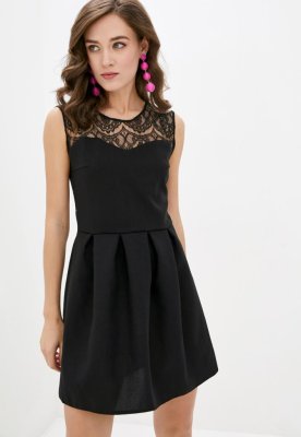 Жіноча коктейльна міні-сукня з гіпюром Подіум 21353-BLACK XS Чорний - 8581697 - SvitStyle