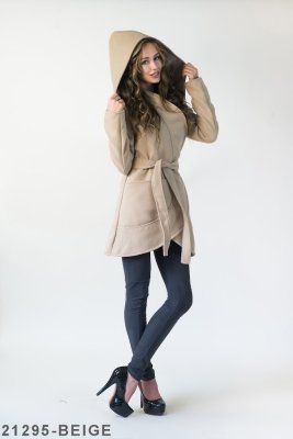 Жіноче кашемірове пальто з капішоном Подіум  21295-BEIGE XS Бежевий - 8581861 - SvitStyle
