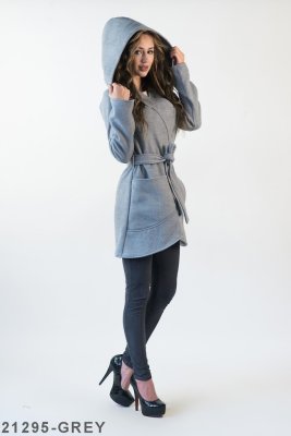 Жіноче кашемірове пальто з капішоном Подіум  21295-GREY XS Сірий - 8581862 - SvitStyle