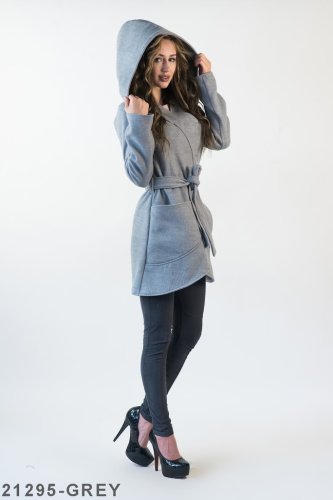 Жіноче кашемірове пальто з капішоном Подіум  21295-GREY XS Сірий - SvitStyle