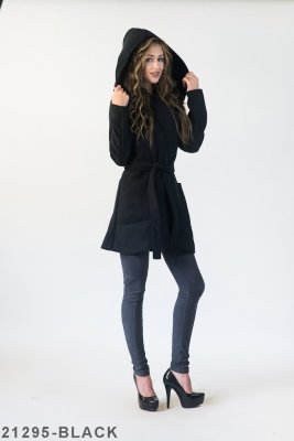 Жіноче кашемірове пальто з капішоном Подіум  21295-BLACK XS Чорний - 8581863 - SvitStyle