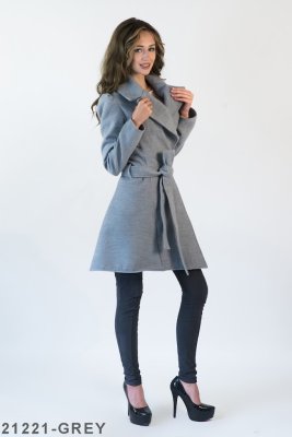 Сіре пальто з кашеміру з широким відкидним коміром Подіум 21221-GREY XS Сірий - 8581943 - SvitStyle