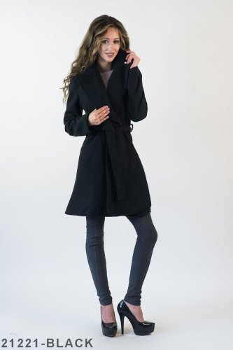 Чорне пальто з кашеміру з широким відкидним коміром Подіум 21221-BLACK XS Чорний - SvitStyle