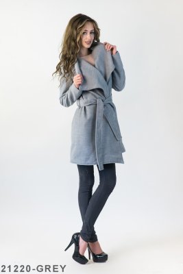 Кашемірове коротке пальто з поясом та кишенями Подіум 21220-GREY XS Сірий - 8581946 - SvitStyle