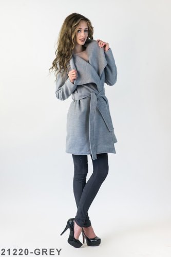 Кашемірове коротке пальто з поясом та кишенями Подіум 21220-GREY XS Сірий - SvitStyle