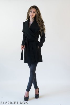 Кашемірове коротке пальто з поясом та кишенями Подіум 21220-BLACK XS Чорний - 8581947 - SvitStyle