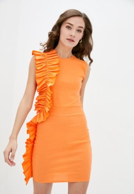Жіноче нарядне міні-плаття з оборкою Подіум 21170-ORANGE XS Помаранчевий - SvitStyle