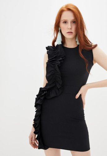 Жіноче нарядне міні-плаття з оборкою Подіум 21170-BLACK XS Чорний - SvitStyle