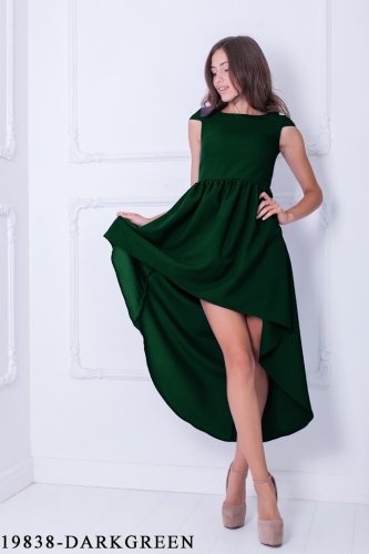 Асиметричне жіноче плаття з шлейфом Подіум 19838-DARKGREEN XS Зелений - SvitStyle