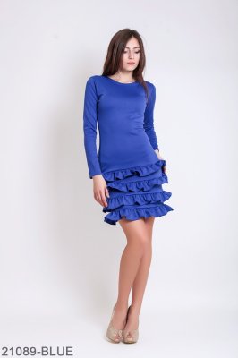 Пряма міні-сукня з воланами на довгий рукав Подіум 21089-BLUE XS Синій - 8582134 - SvitStyle