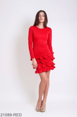Пряма міні-сукня з воланами на довгий рукав Подіум 21089-RED XS Червоний - 8582135 - SvitStyle