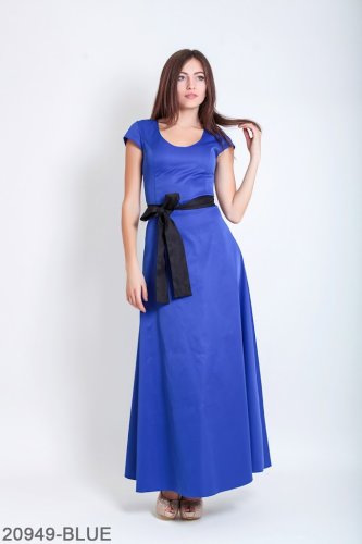 Класичне довге плаття напівкльош з поясом Подіум 20949-BLUE XS Синій - SvitStyle